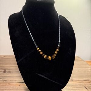 JAC Tiger’s Eye Necklace with Hematite, Natural Stone Beaded Necklace